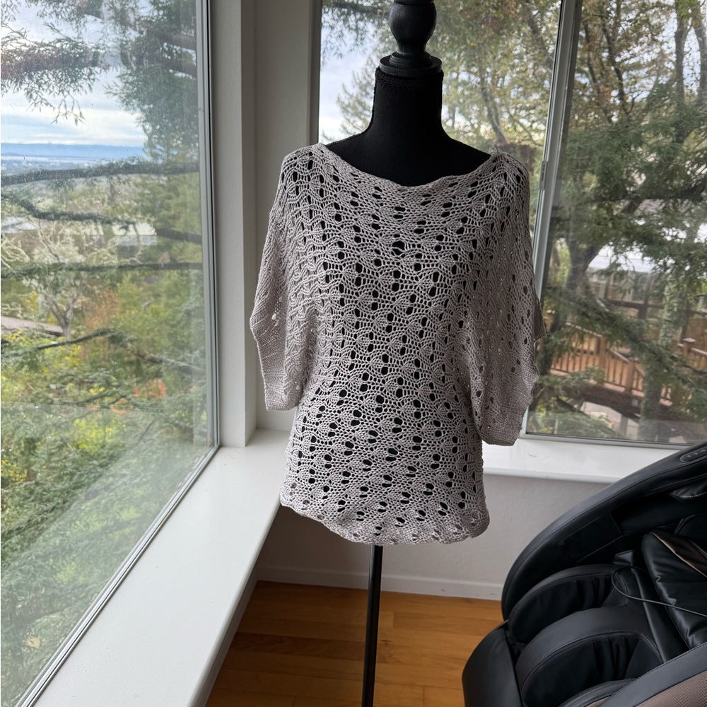 Love Stitch Gray Crochet Sweater, Small